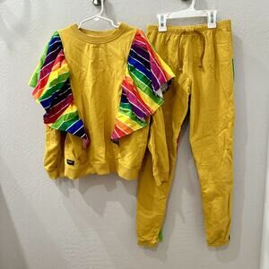 Yporque Mustard Yellow Rainbow Ruffle Sweatshirt & Joggers Outfit